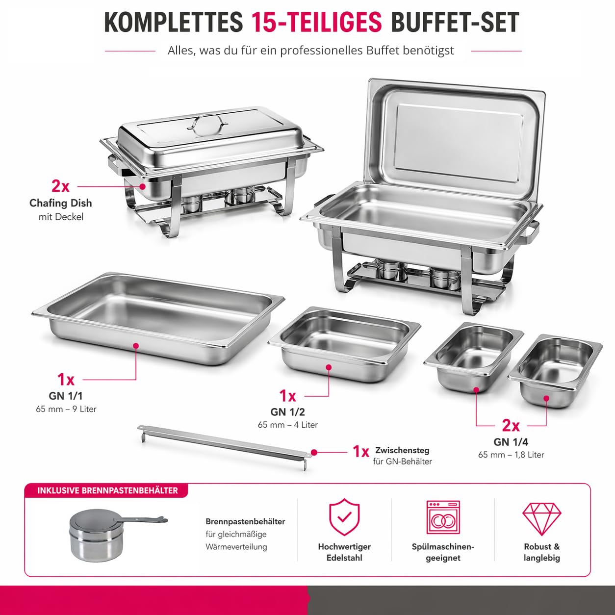 ZORRO Chafing Dish Starter Set Inkl. Behälter | 15-Teilig | 590x357x292mm
