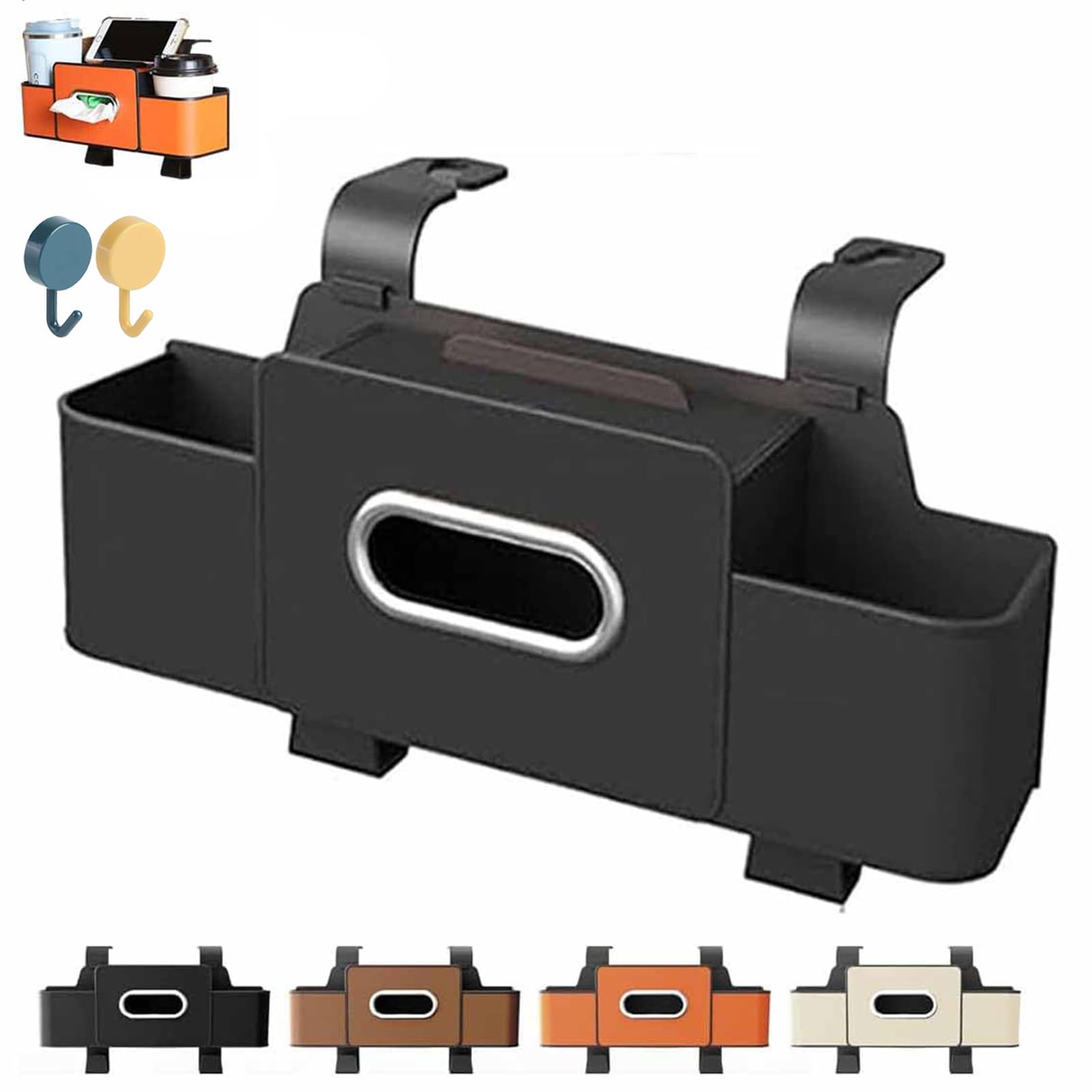 3-In-1 Car Backseat Organizer, 2026 New Car Organizers And Storage Box Behind Seat, CarBack Seat Organizer With Tissue, For Hold Phone, Drinks, Handbag, With 2 Cup Holders & Hooks (Black)