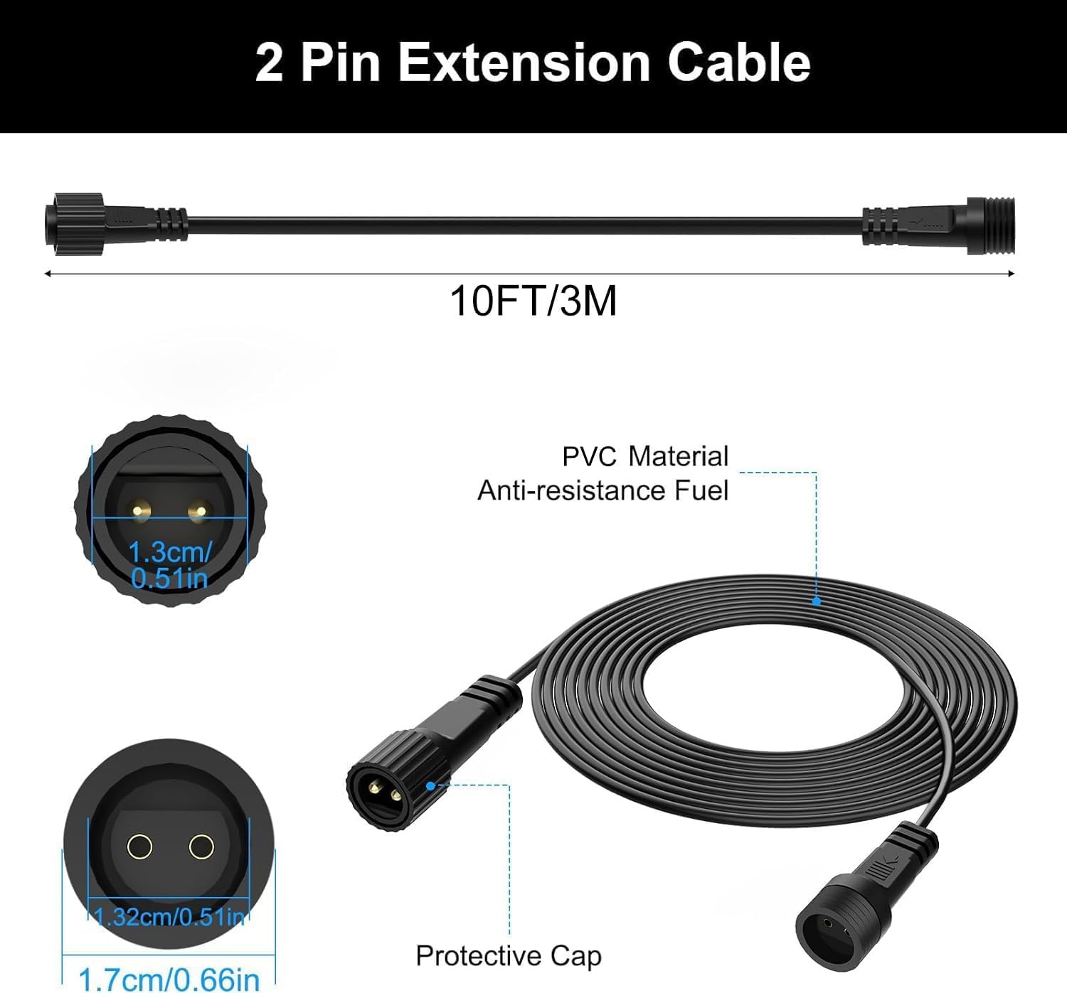 Waterproof Extension Cable, Extension Lead Waterproof Cord,IP68 Extension Cable for Solar Spotlights,Garden Spike Lights,LED Strip Lights - Image 6