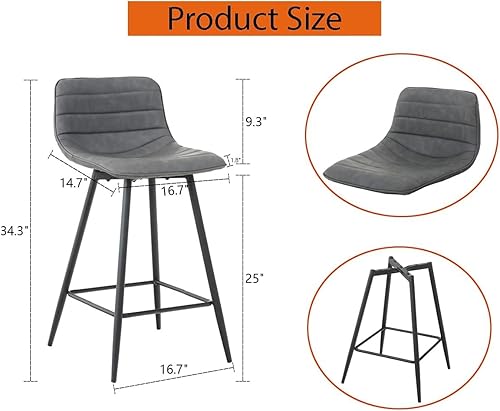 Miniatura 2 de Juego de 2 taburetes de bar modernos de piel sintética con respaldo y reposapiés para bar, café, hogar, comedor, isla de cocina (2 grises)