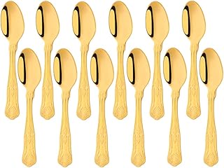 Confezione da 12 cucchiaini da caffè, stoviglie in acciaio inossidabile dorato per budino al cioccolato caldo Espresso e Demitasse, Buyer Star set di posate
