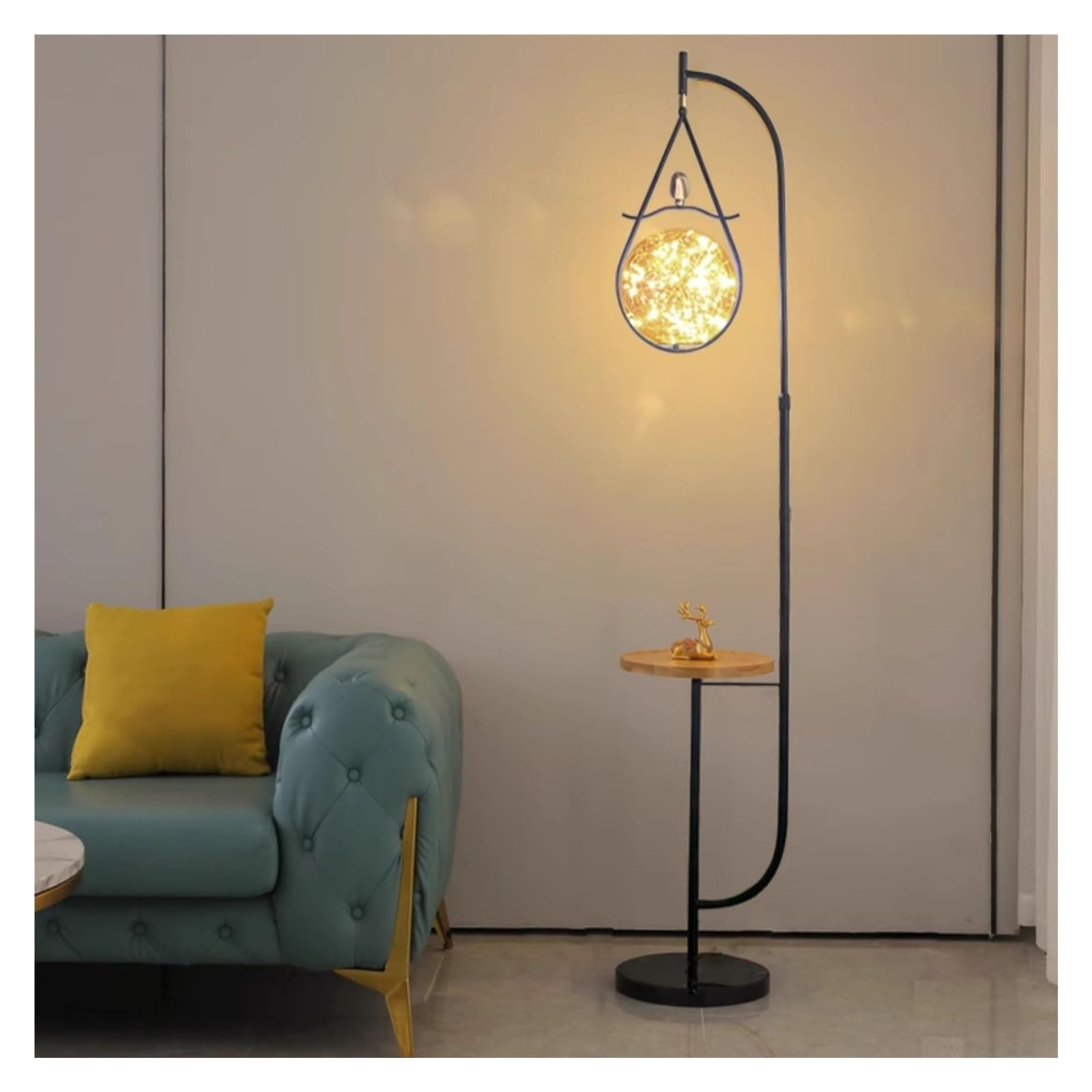 LJHFG63KUYT Standing Lamps Floor Lamp with Table Attached, Mid-Century Modern Gold Glass Globe Lamps Decorate(Black)