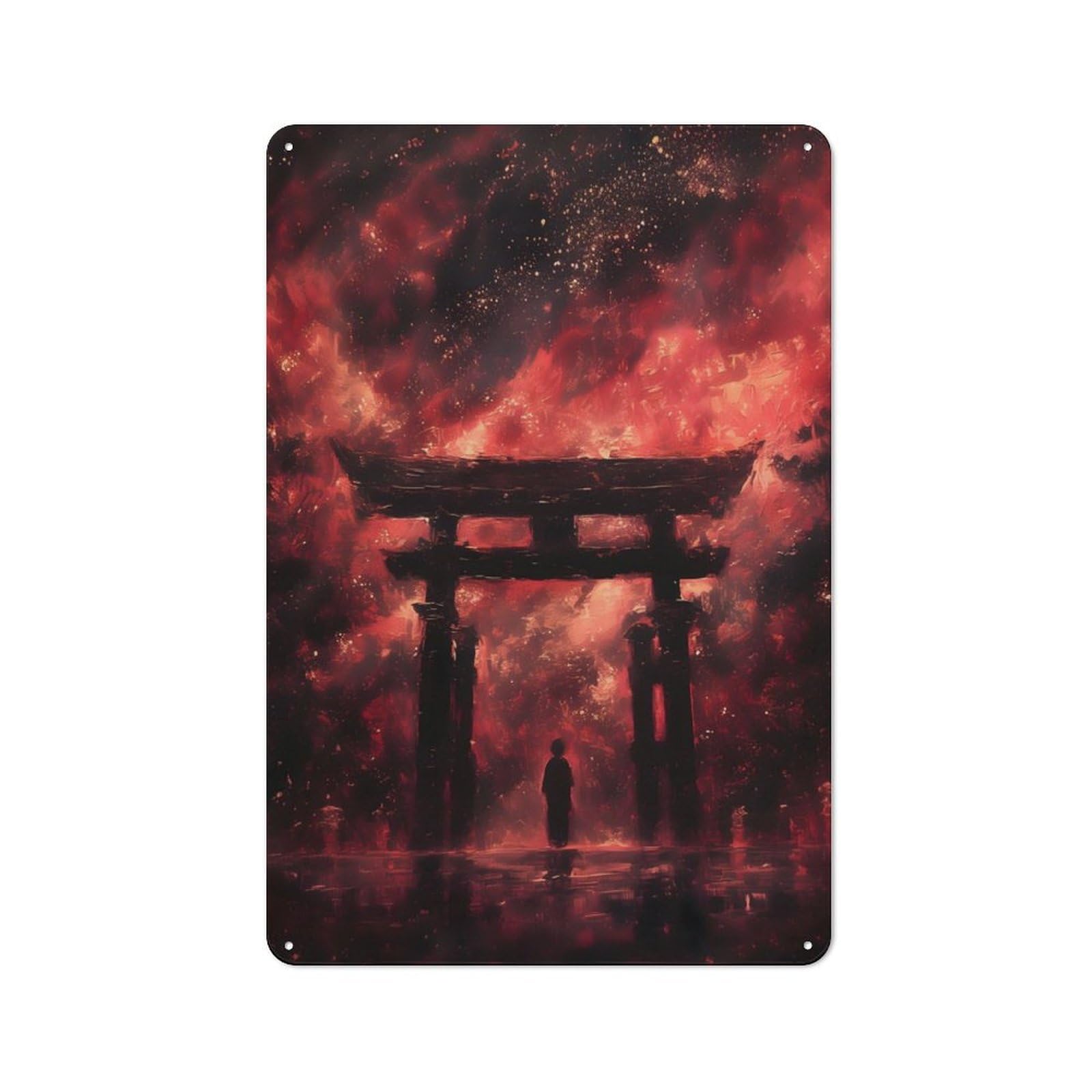 Junmoney Red Torii Gate Vintage Tin Sign 30X20cm With For Guest Room Or Hallway, Suited To Wall Displays In Guest Rooms And Hallways