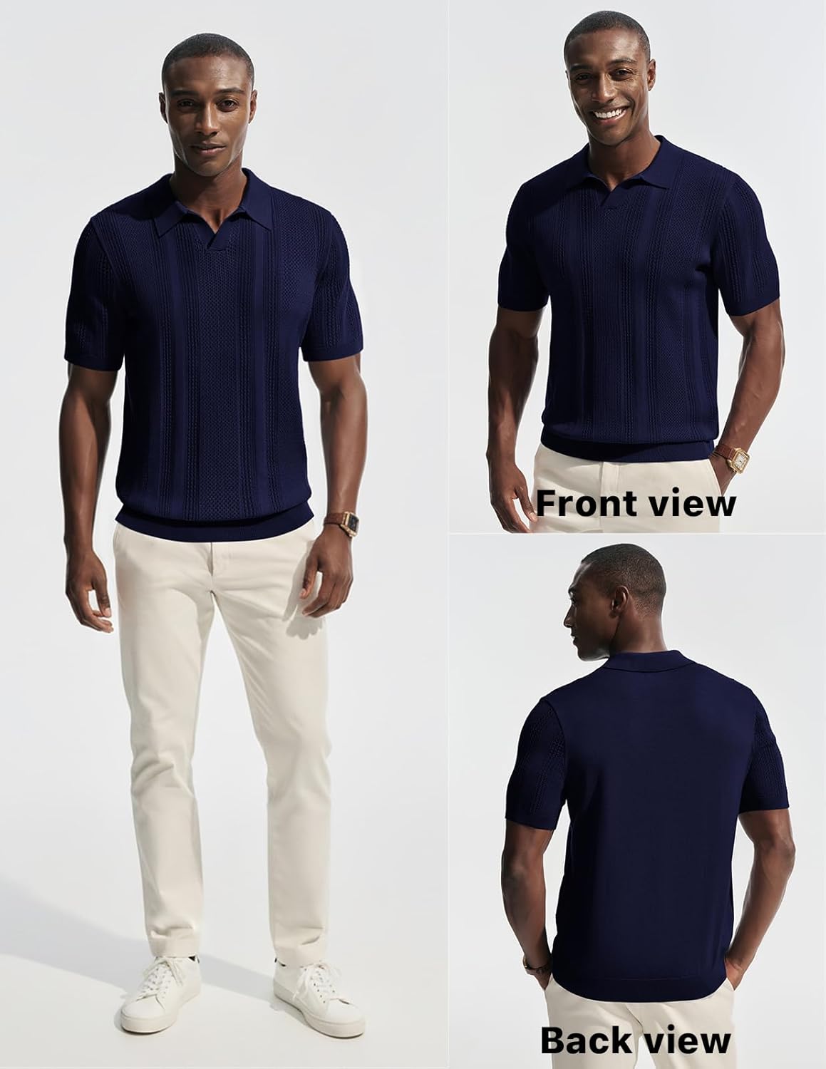 PJ PAUL JONES Mens Polo Shirts Short Sleeve V Neck Knit Shirt Casual Golf Polos - Image 2