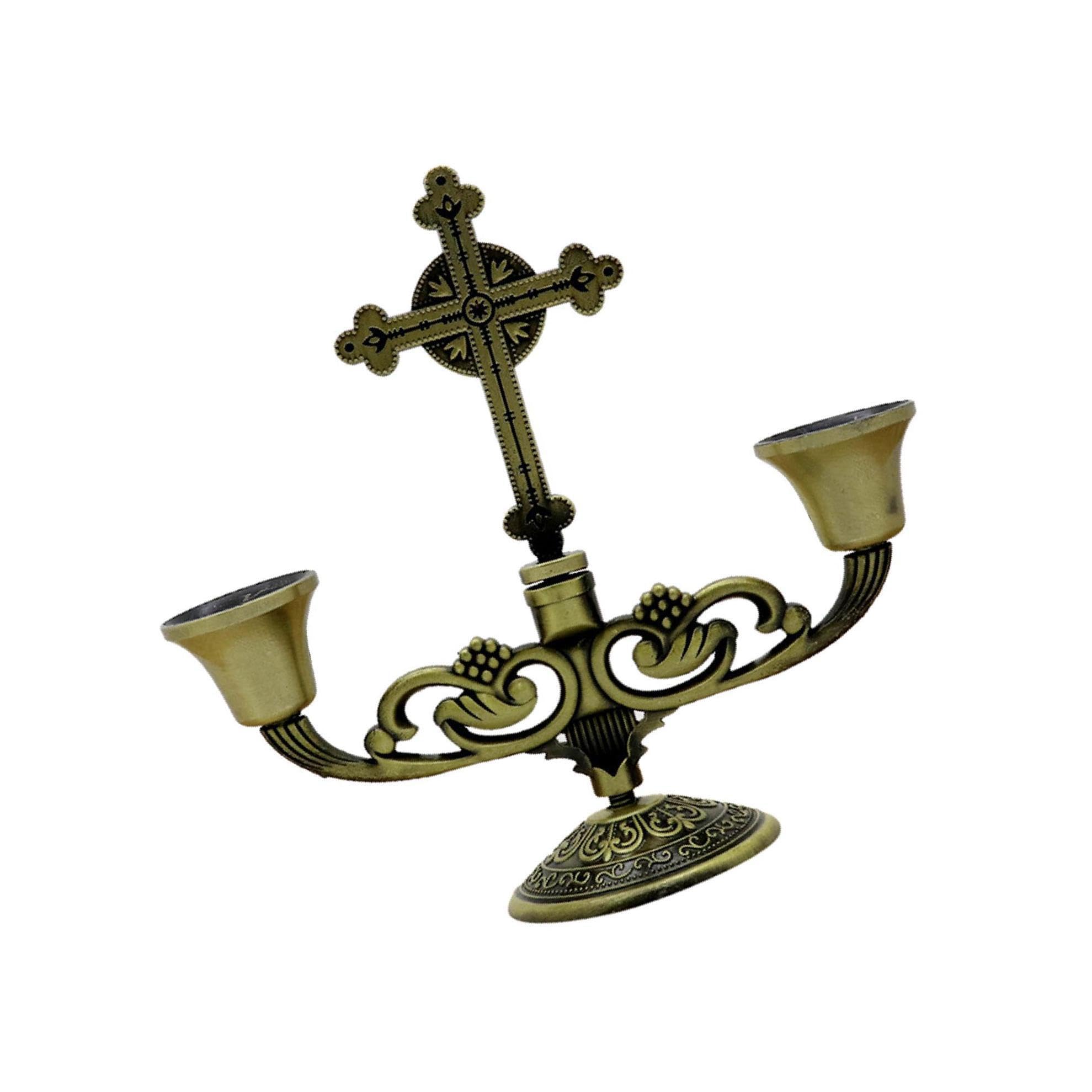 Zambuph Stylish Retro European Candle Stick Holder with Elegant 2- Candelabra Stand Candlestick Decoration, Bronze, 13.5x13cm