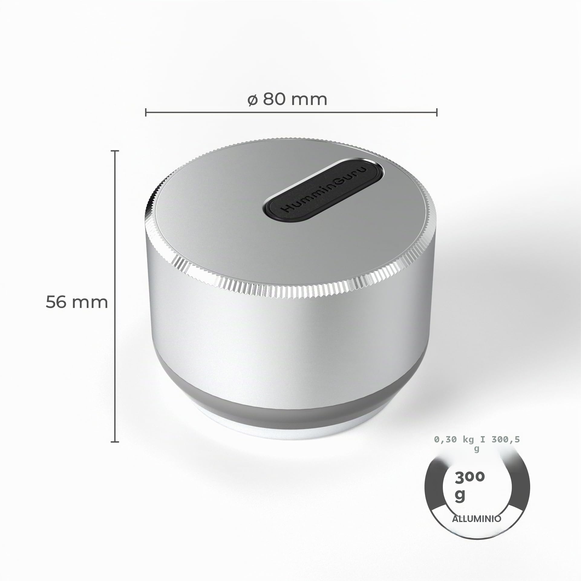 HumminGuru LUMI - Stabilizzatore di Peso e Tester di Velocità per Giradischi, 33/45/78 RPM, Disco Stroboscopico e Luce, 300 g, Morsetto in Alluminio LP per Peso, Lampada a 9 LED a Luce Ambientale
