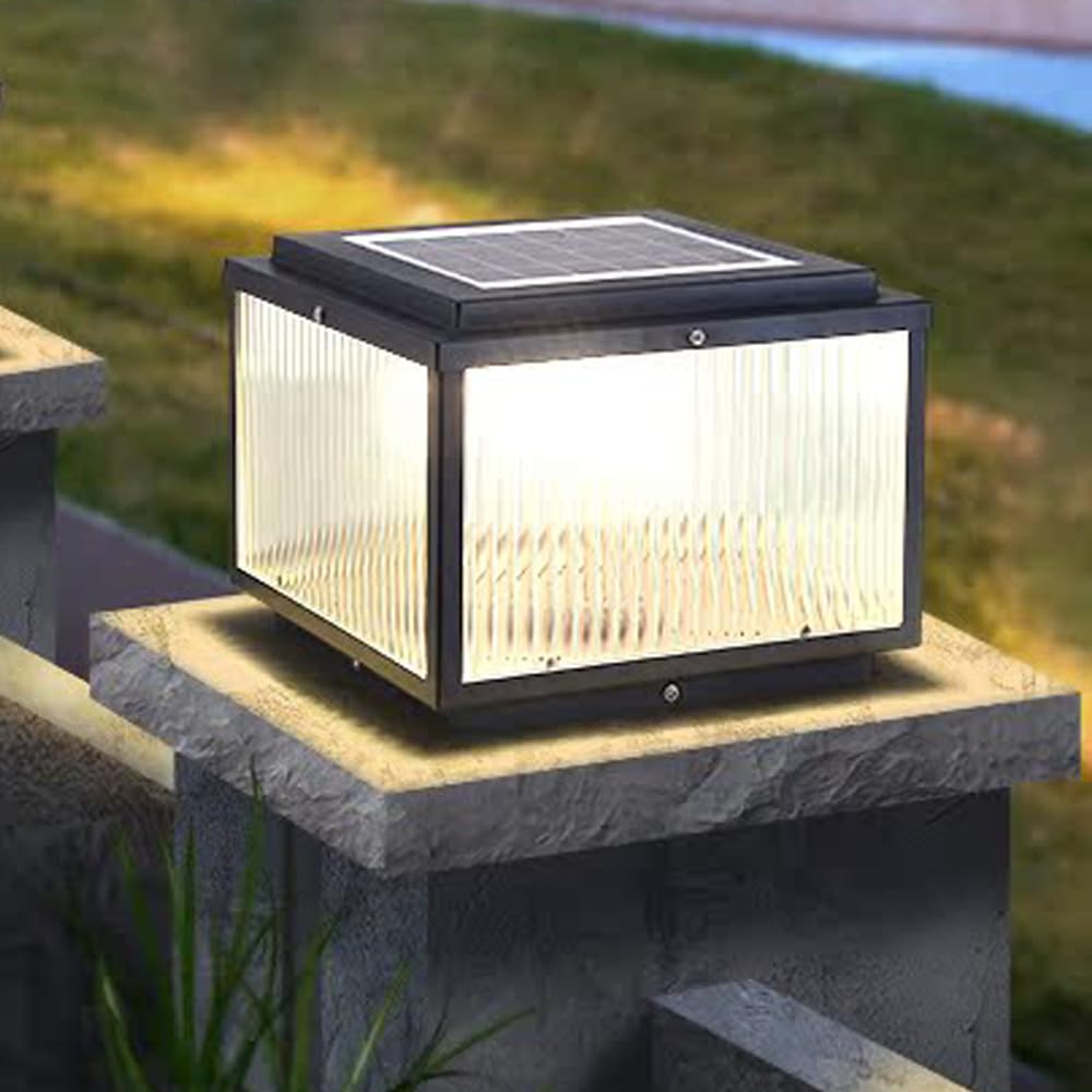 Solar Post Lights Fixtures For Outdoor Modern Pillar Lights Solar Powered LED Column Lamps Waterproof Square Lamp Fence Posts Cap Lanterns Landscape Lighting For Patio Garden Deck Outside Pier Lamp
