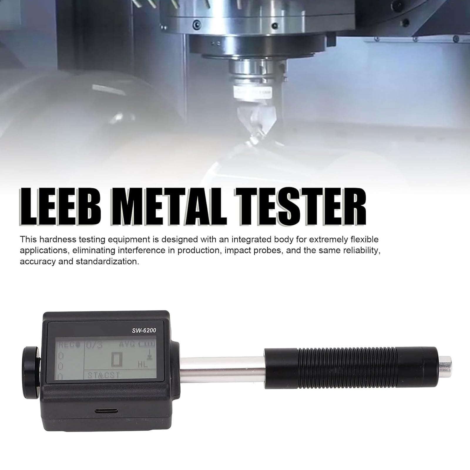 Medidor de dureza de metal, kit de probador portátil Leeb, durómetro Rockwell con pantalla HD para acero y aleación de aluminio, 7 valores de dureza, medición de 360°