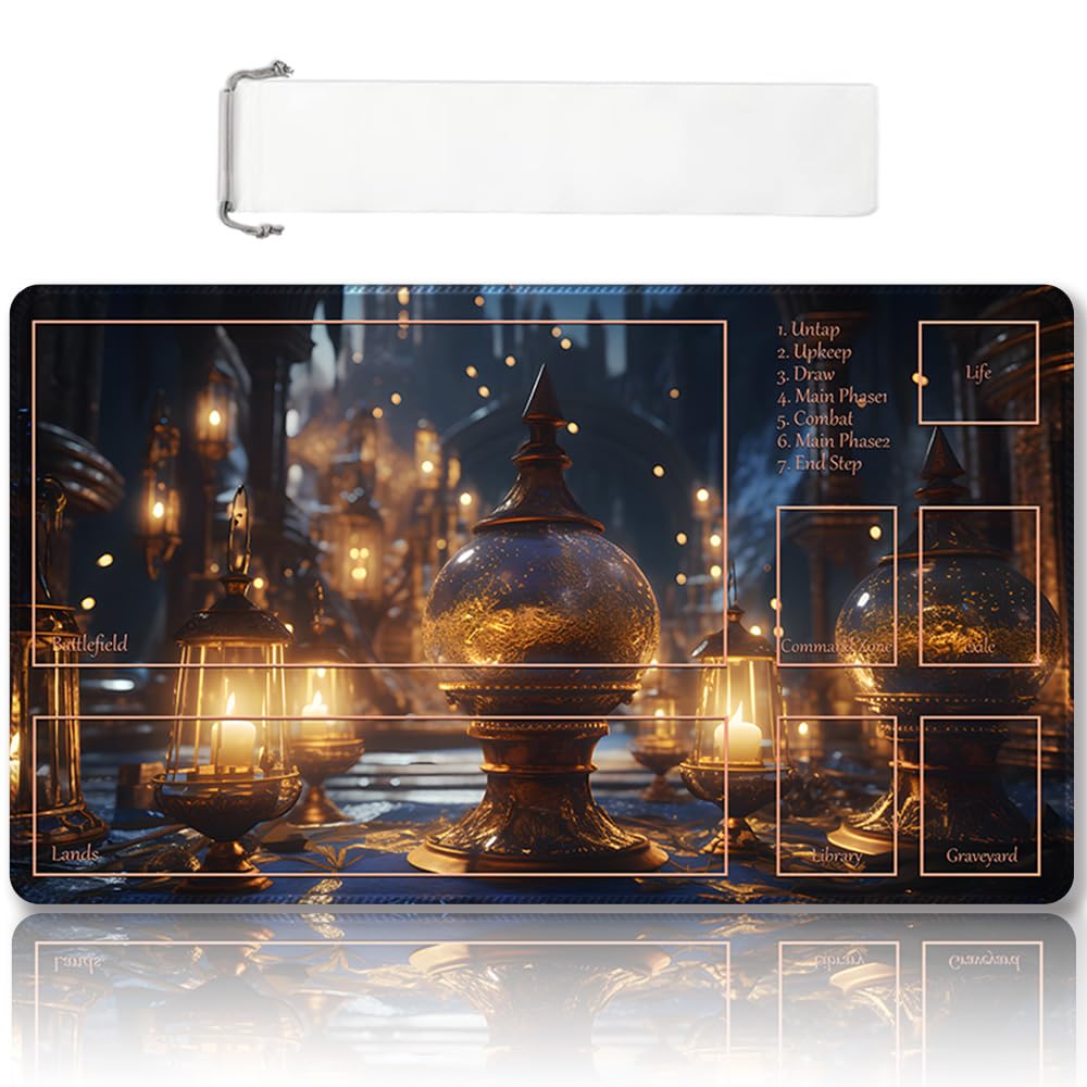 Premium Stitched MTG Playmat with Zones and Non-Slip Rubber Backing - TCG Play Mat for MTG and Other Card Games - Colorful Design with Vintage Look and Feel (DKT (115),Zones)