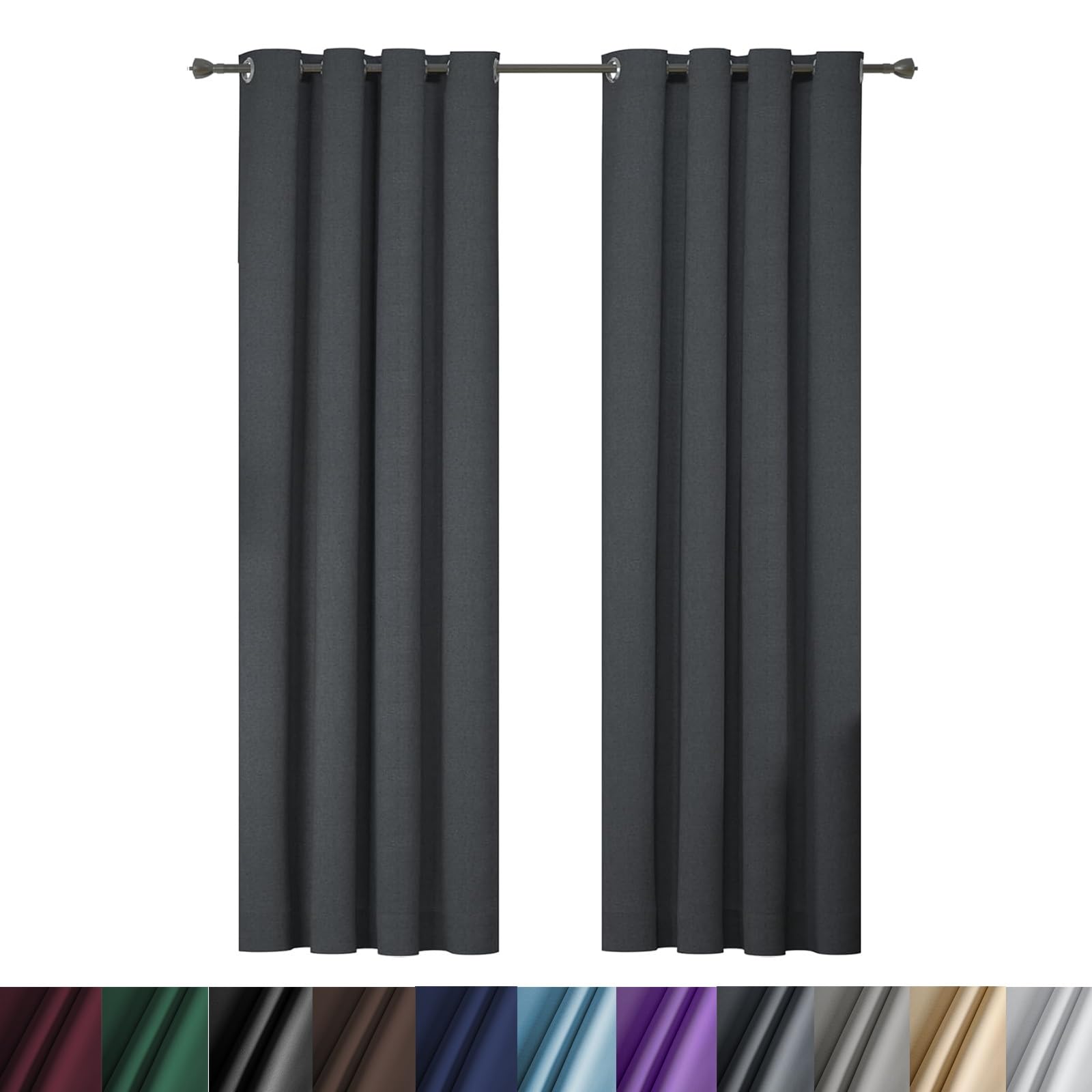 Ösenvorhang 2Er Set Verdunklungsvorhänge 200 x 80 cm Pflegeleicht Thermo Blickdicht, 100% Blickdichte Vorhänge mit Ösen Gardinen, mit Raffhalter für Küche Fensterdekoration, Dunkelgrau