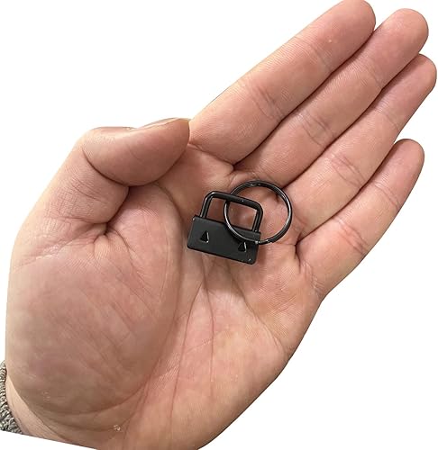 Miniatura 3 de Llavero negro de 1 pulgada con llavero para llavero de pulsera, cordón de llavero, accesorios para hacer llaveros, 20 unidades