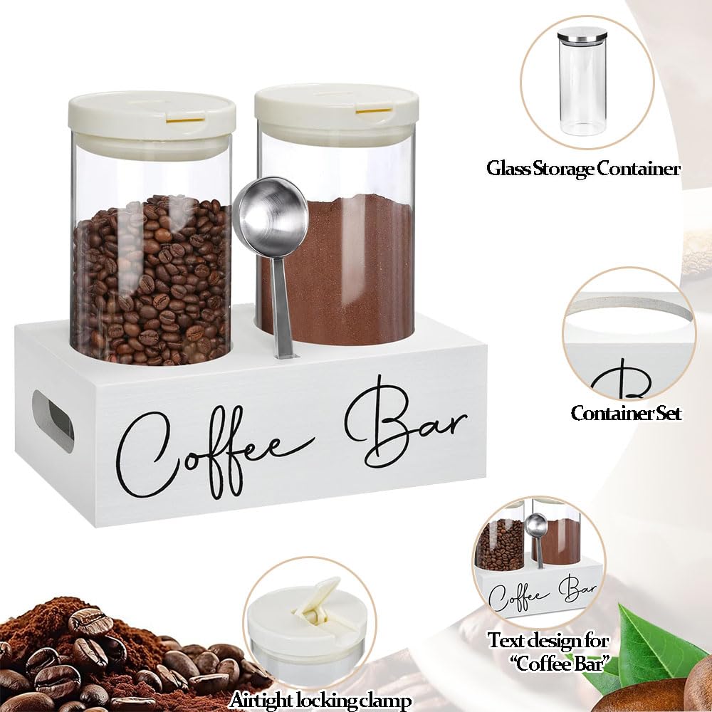 Wotendy Glass Coffee Bean Storage Jar with Shelf & Scoop, 2×1.4L Coffee Storage Jars with Airtight Lid for Coffee Beans Nuts - Image 4