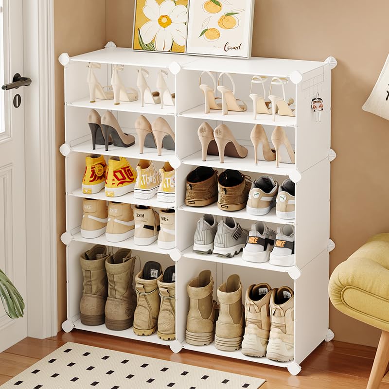 MAGINELS Shoe Cubby Storage for Closet,24 Pair Shoe Rack,6 Tier Portable Shoe Organizer Cabinet,Expandable Plastic Shoes Shelves for Entryway,Bedroom,Hallway,White
