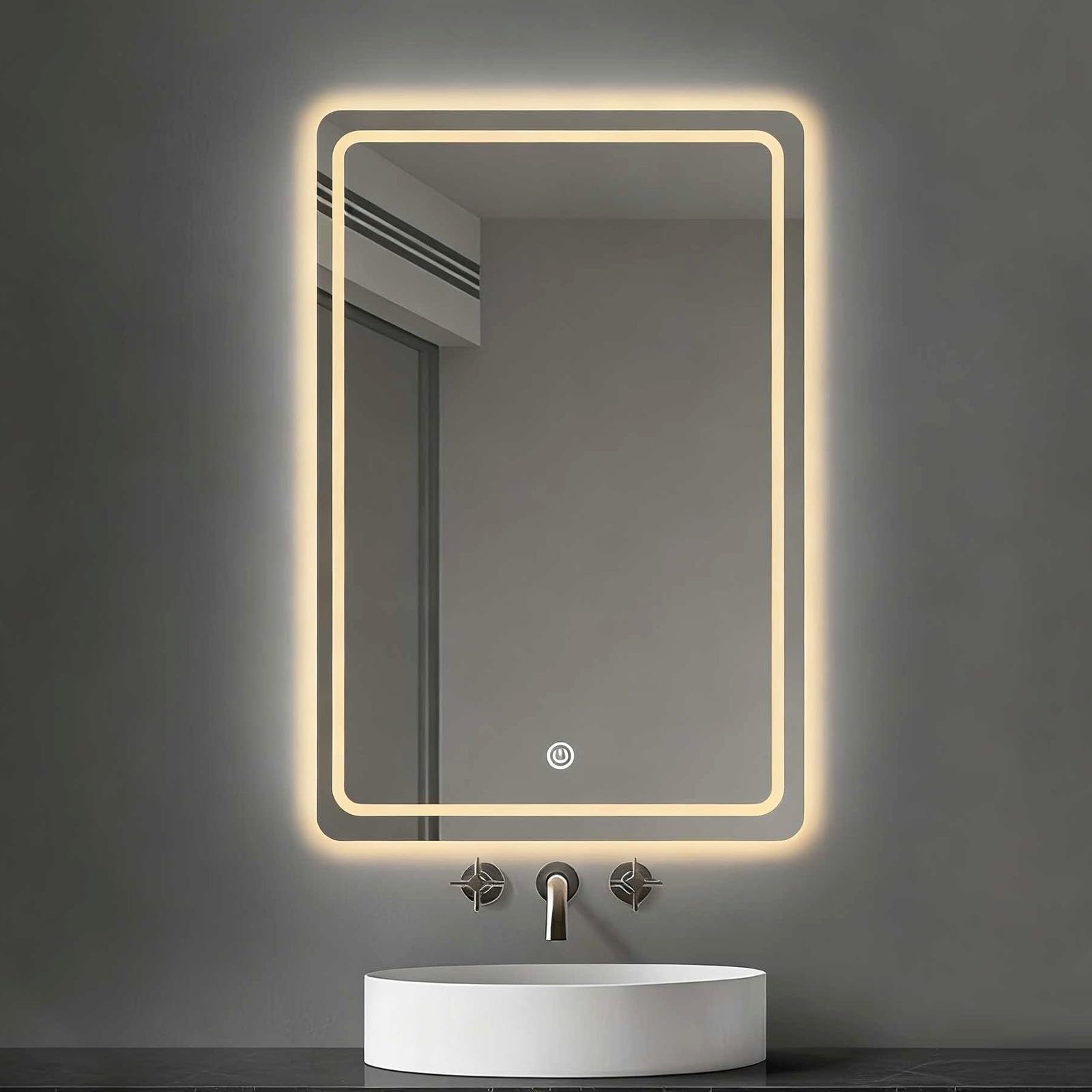 Lustro łazienkowe z oświetleniem LED, bezramowa konstrukcja, regulowane oświetlenie, sterowanie dotykowe, lusterko kosmetyczne