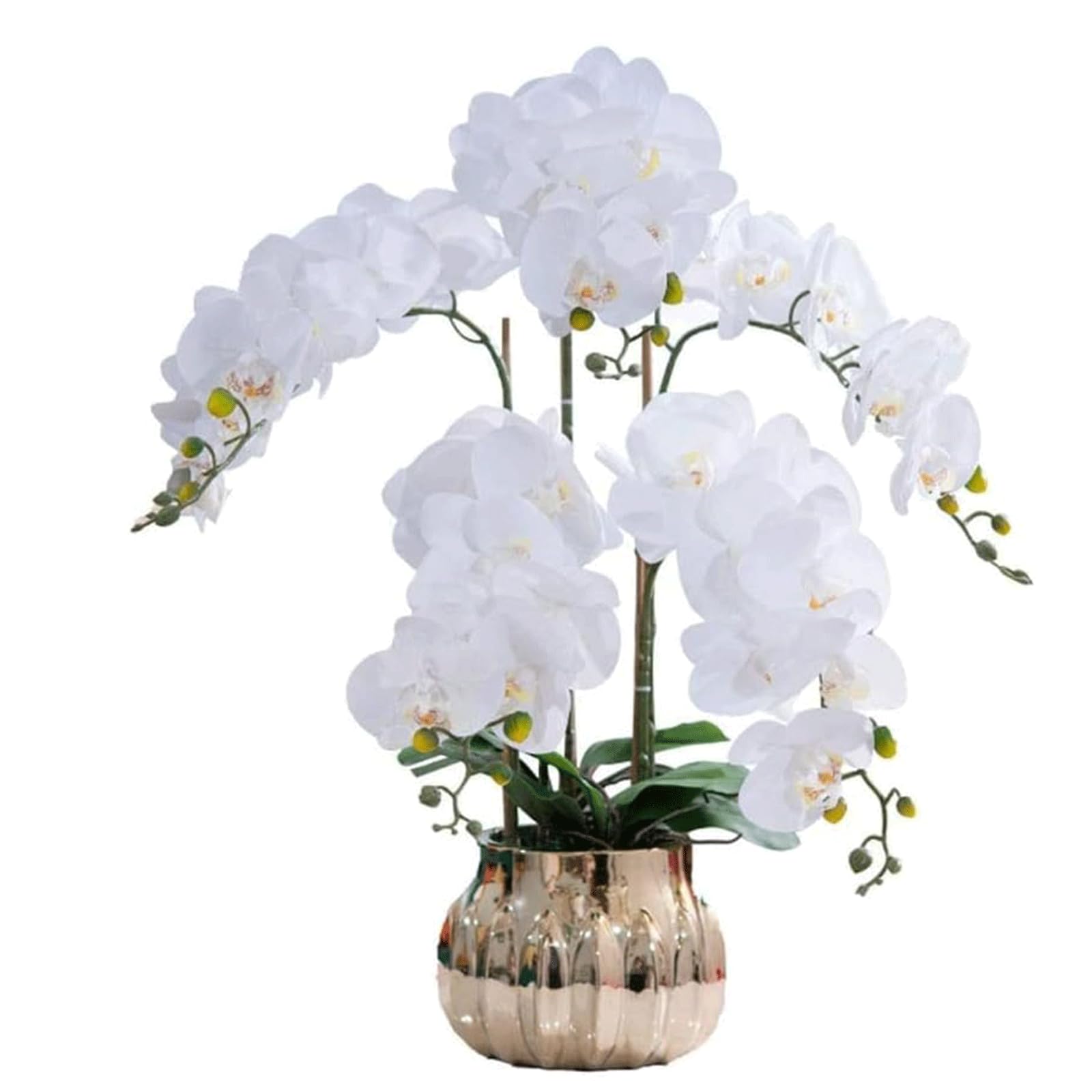 MYUYEE Faux Orchids Silk Artificial Flower With Goud Vase Artificial Phalaenopsis Flowers 26.77In Artificial Orchid Fake Floral