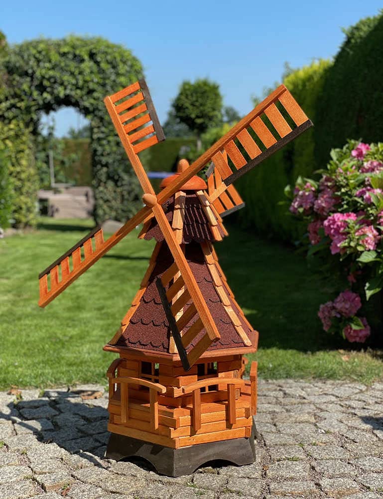 handgefertigte Garten-Windmühle aus Holz und Bitumschindeldach, in verschiedenen Größen L - XXL (Braun - Rot XXL)