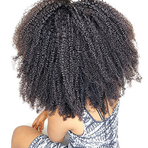 Afro Kinkys Curly 4B 4C Clip in Hair Extensions,SHOWJARLLY Remy Human Hair Extensions, 8Pcs/125g 16" Thick Full Head Curly Wave Double Weft #1B Natural Black