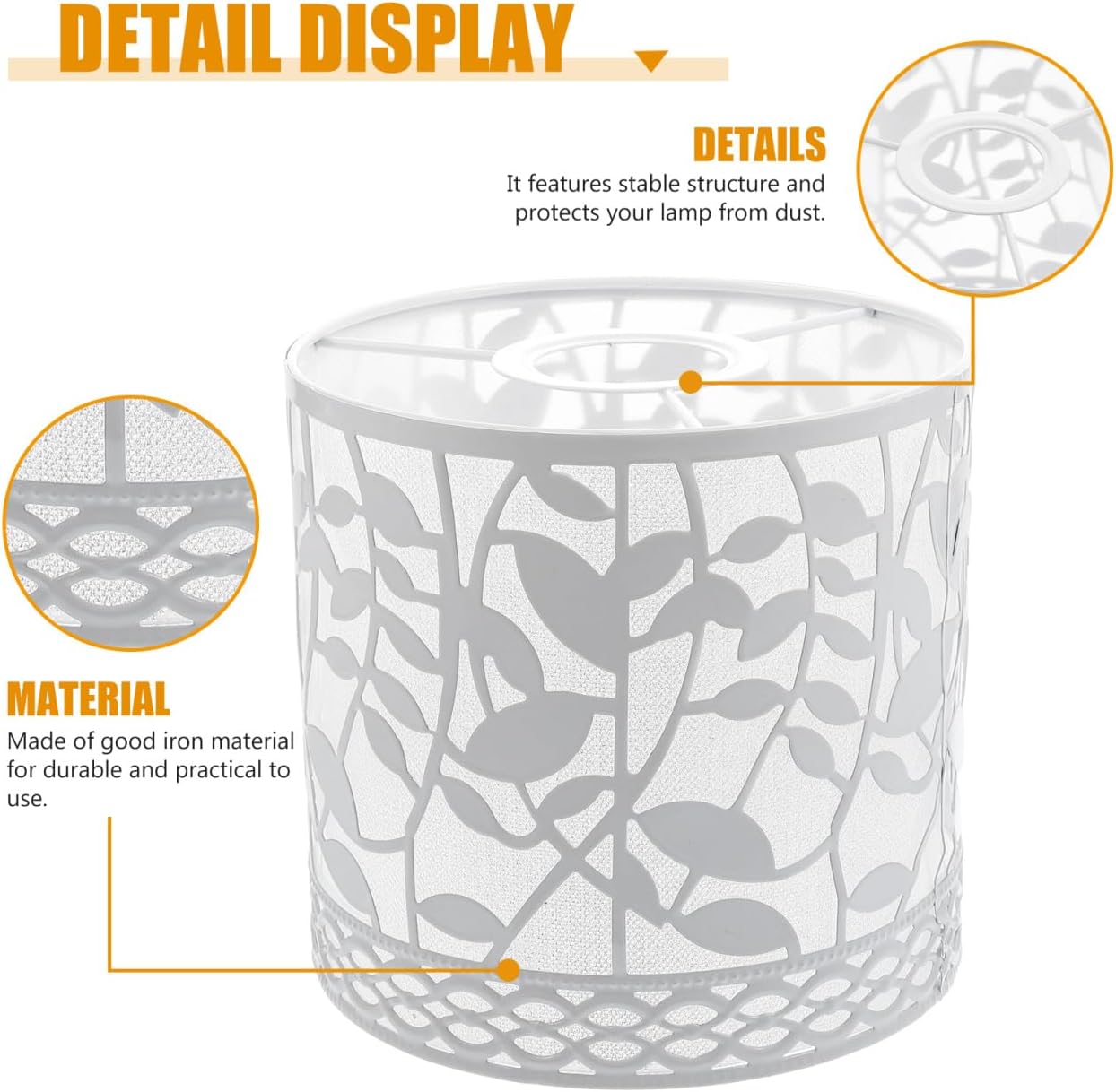 Lurrose Modern Lampshade: White Floral Cylindrical Iron Lampshade, Table & Ceiling Mount, Matte Finish, E27 Compatible