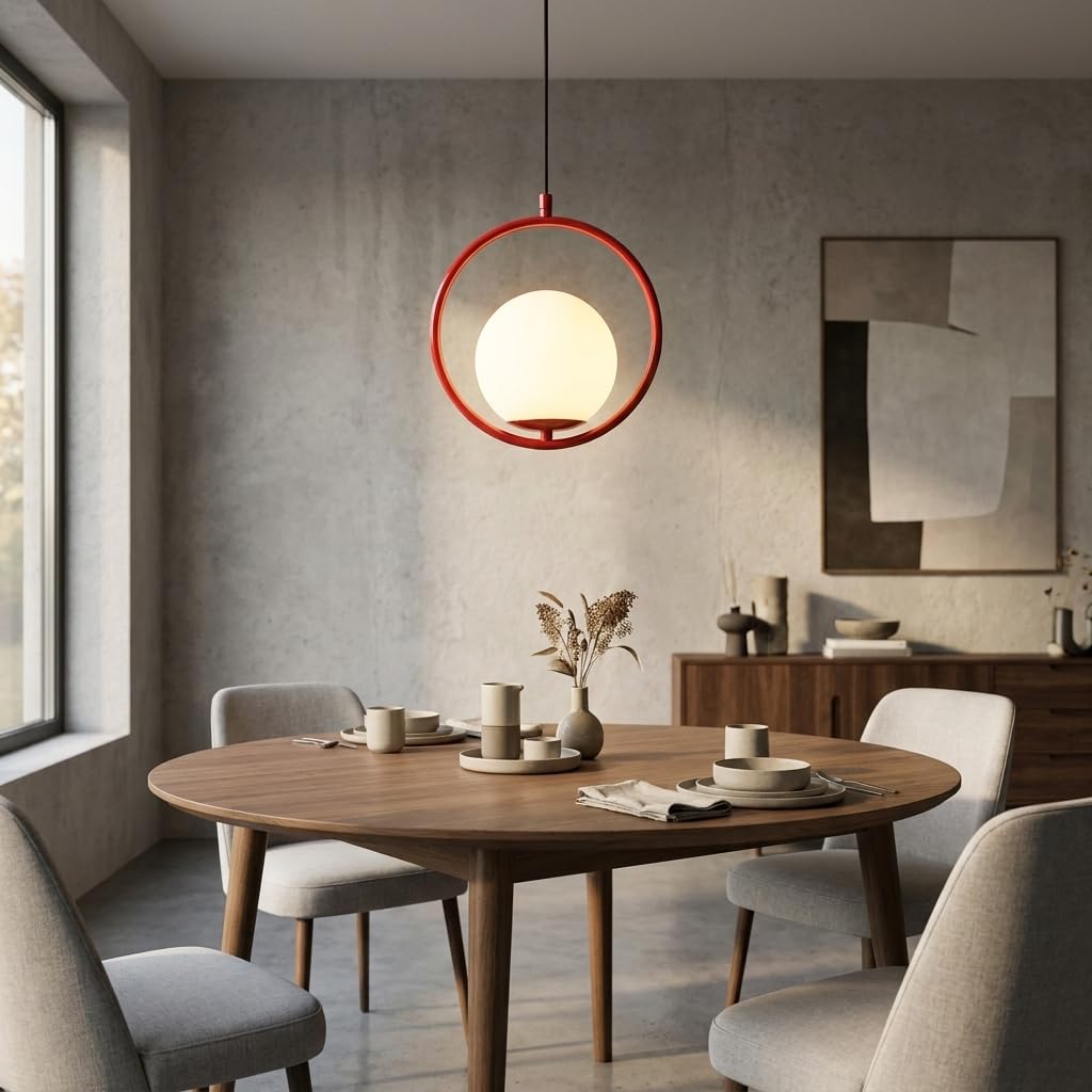 BARCELONA LED Lampada a Sospensione KATE Rossa E27, Sfera in Vetro Opalino, Lampadario Moderno a Sospensione, Design Minimalista per Soggiorno Sala da Pranzo Camera Cucina