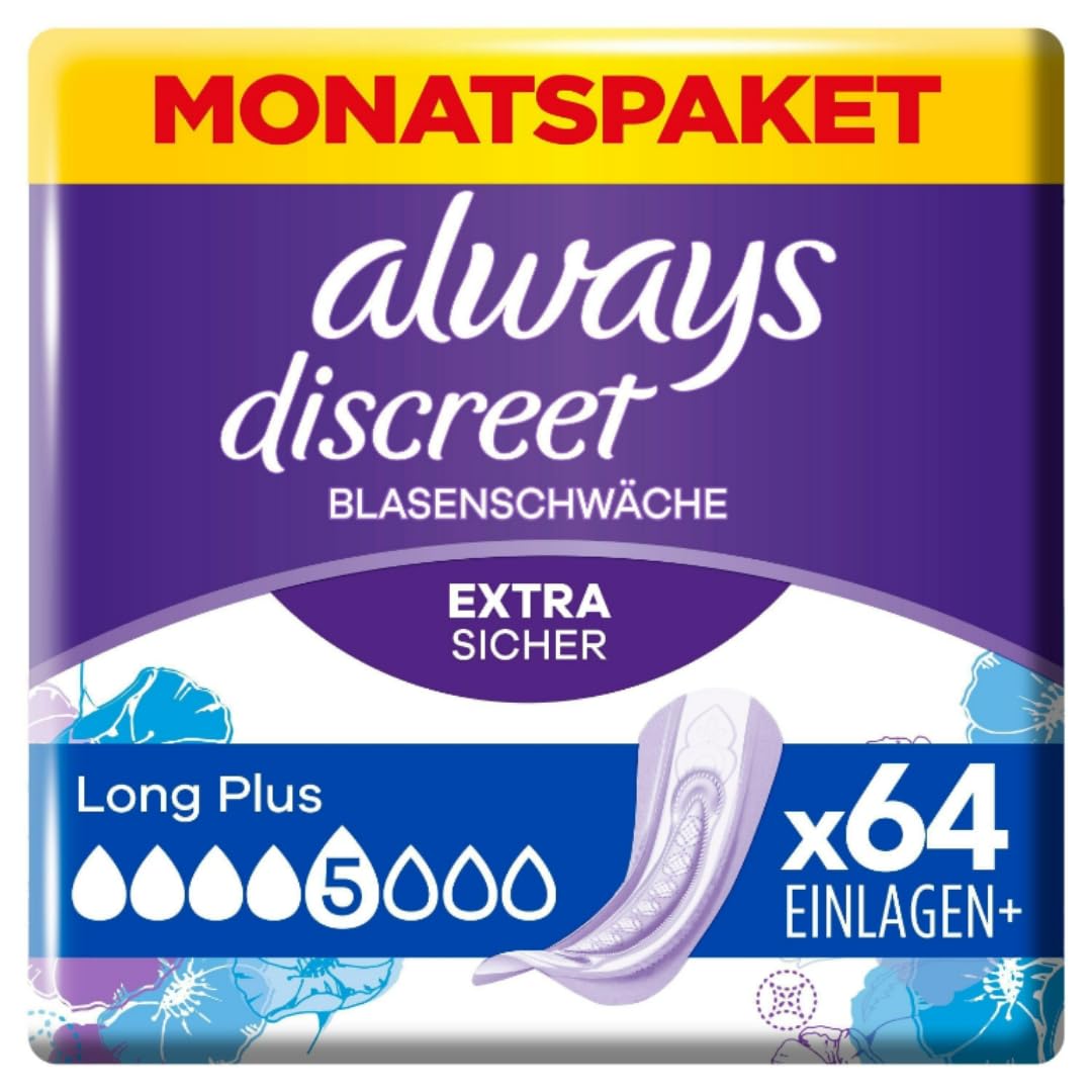 Discreet Inkontinenz-Einlagen Long Plus Pads Damenbinden 4 X 16 STÜCK x 5 Packungen