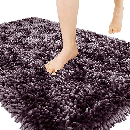 Yimobra Luxury Chenille Bath Rug, Extra Soft and Absorbent Shaggy Bathroom Mat, Machine Washable, Non-Slip Plush Rugs Carpet for Tub, Shower, and Bath Room, 31.5 x 19.8 Inches, Gary Purple