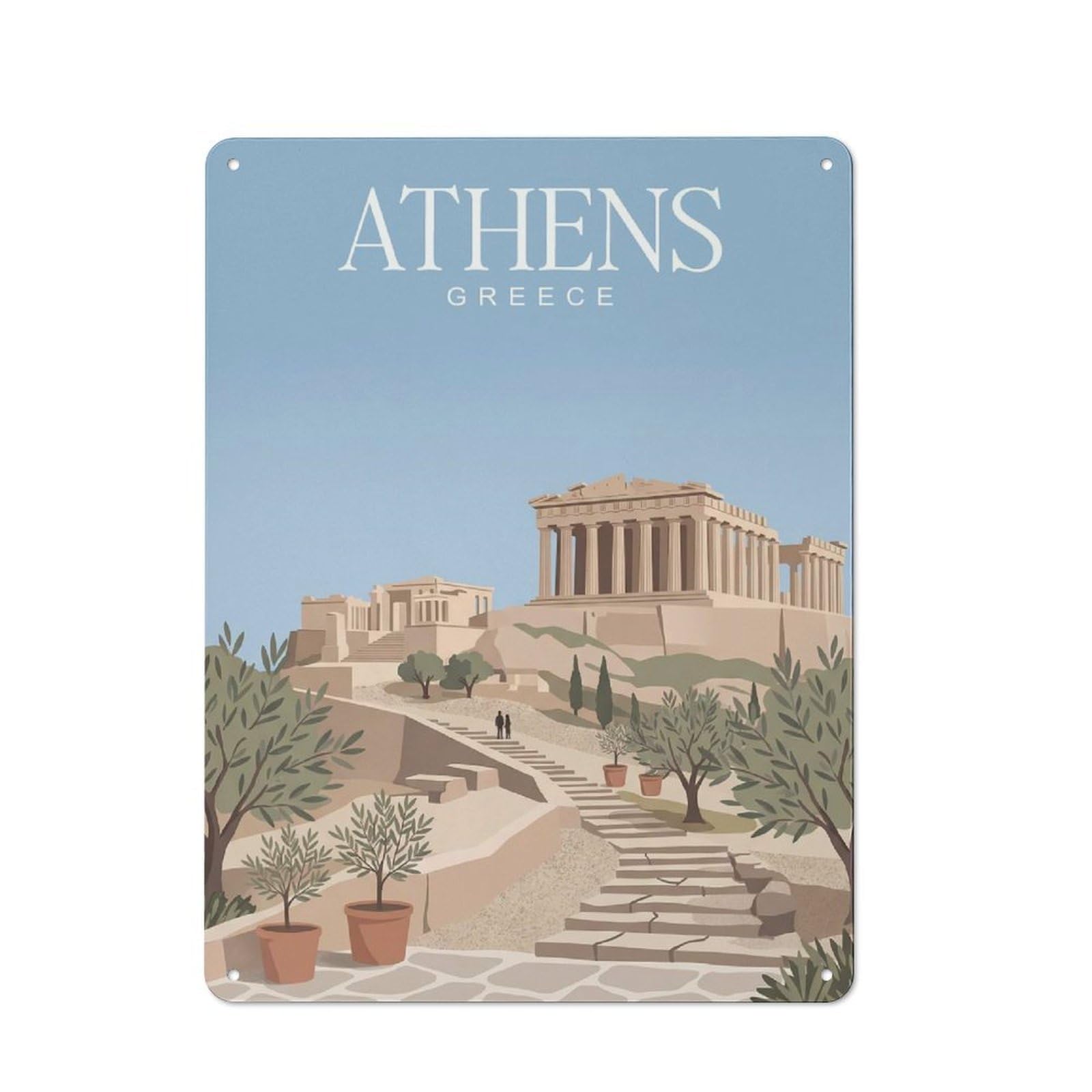 Junmoney Style-20 Vintage Metal Plaque 40X30cm Featuring Athens Greece For Hallway Wall, For Wall Display Collectors