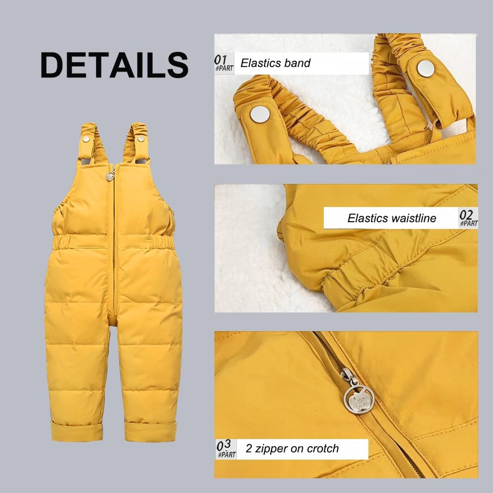 Tuta da neve per neonate, set di abbigliamento invernale per bambini, 2 pezzi, piumino per ragazzi, ragazze, tuta da sci, abbigliamento con salopette da neve, bavaglini pantaloni tuta da neve
