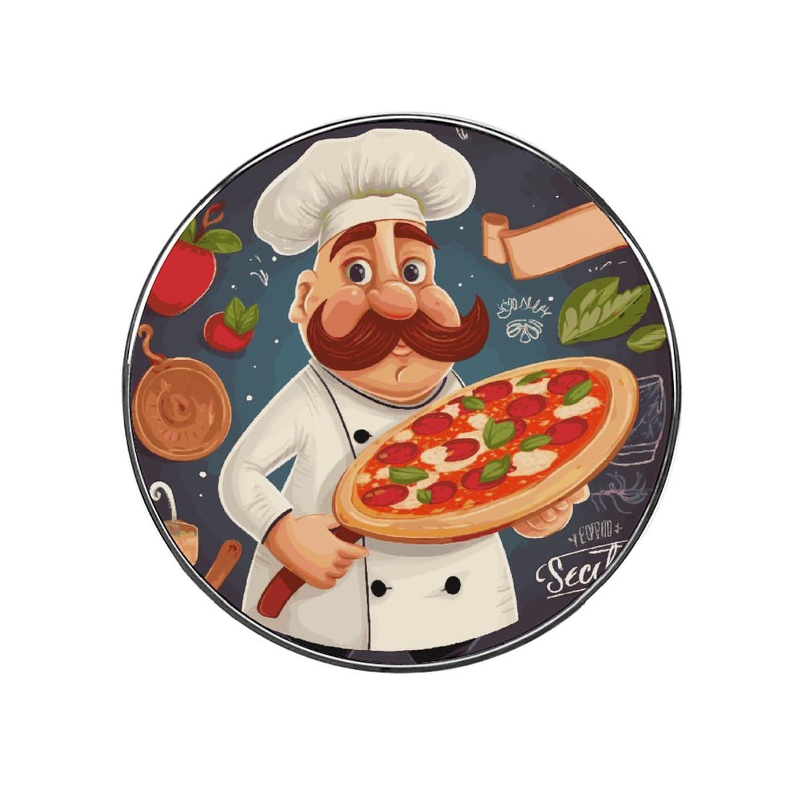 Refrigerator Magnet Chef Pizza Printing Fridge Magnet Alloy Material,Fun Personalized Refrigerator Sticker Round Decorative Magnet for Whiteboard Kitchen Locker