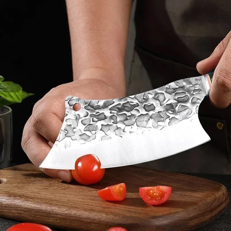 Meat Cleaver Knife, 8 Inch Hand Forged Butcher Cleaver Knives Wood Handle Utility Chef Slicing Fish Fruit Knife Meat Chopping Kitchen Knives
