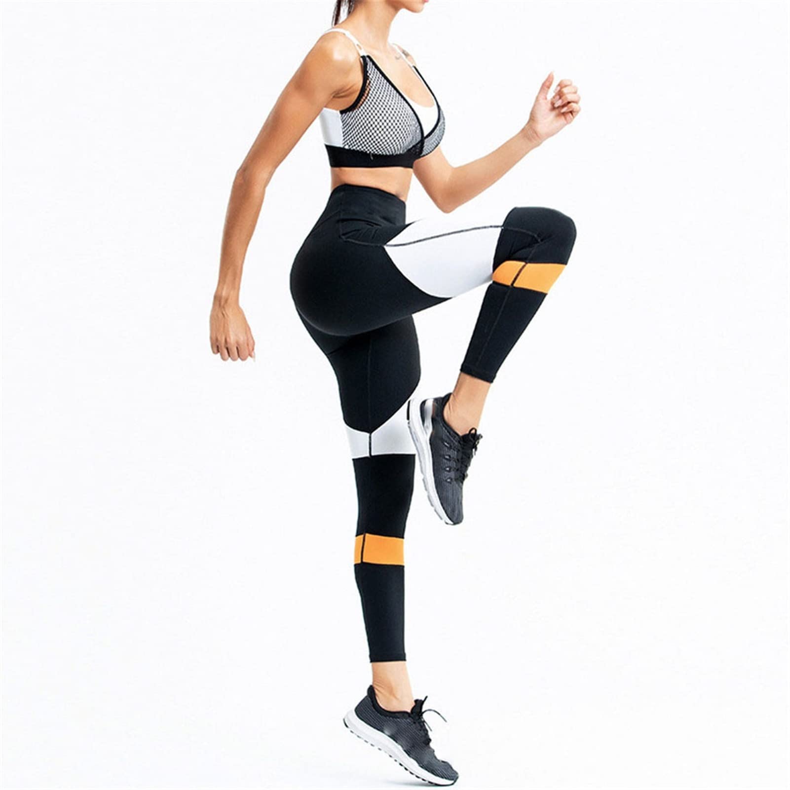Zestaw odzieży do jogi, 2-częściowy zestaw dresów treningowych, dla kobiet, Color Block Quick Dry Trening, 2 sztuki, garnitur tłokowy do jogi, ochraniaczy, bez ramion, sportowy biustonosz z siateczki, zestaw do jogi, fitnessu, 2 sztuki