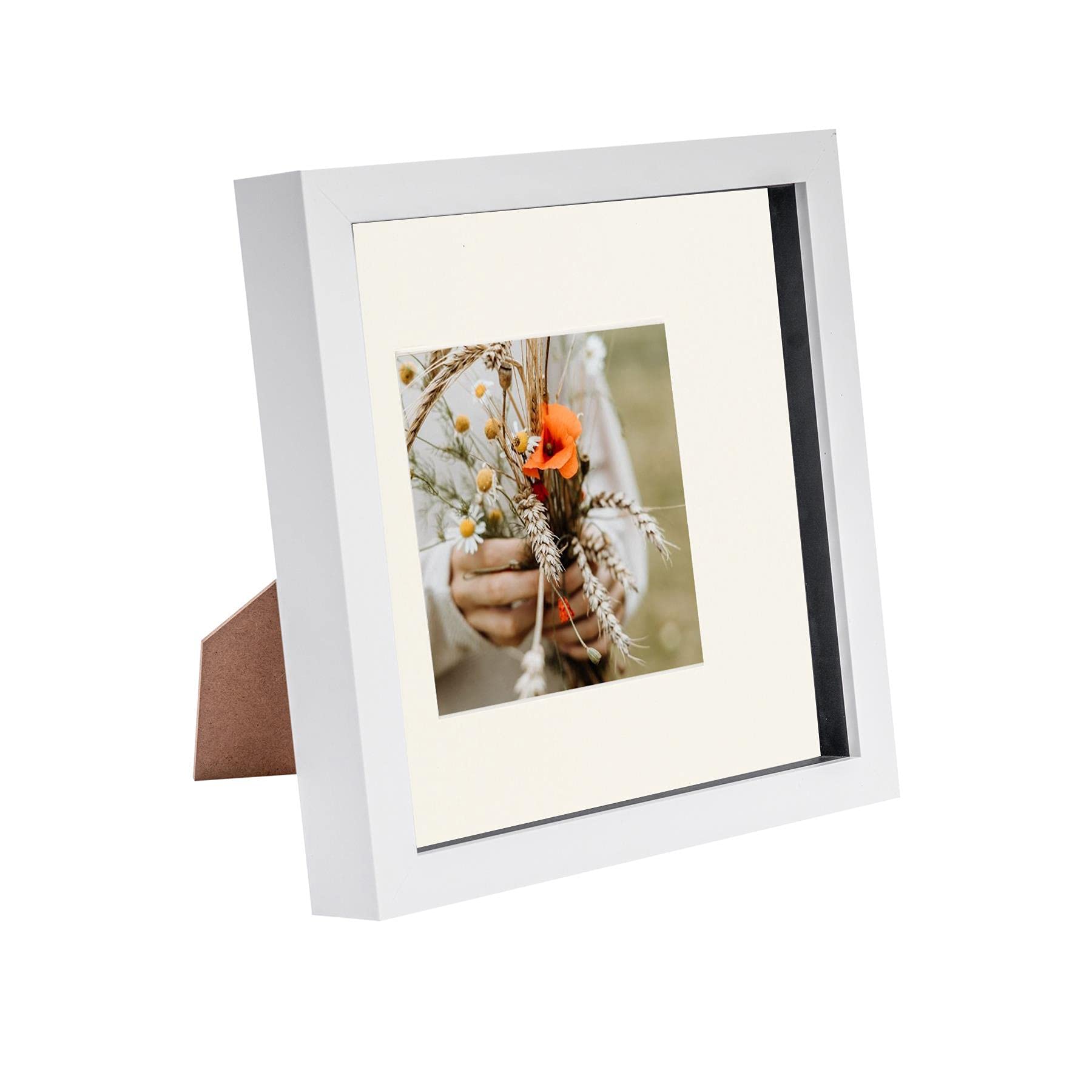 Nicola Spring 3D Box Photo Frame - 8 x 8" with 4 x 4" Mount - White