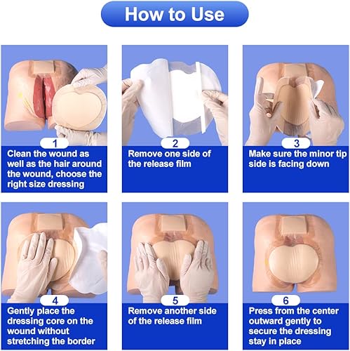Miniatura 4 de 5 paquetes de apósito de espuma de silicona sacra de 9 x 9 pulgadas, 10 paquetes de vendaje súper absorbente para heridas de 4 x 8 pulgadas,