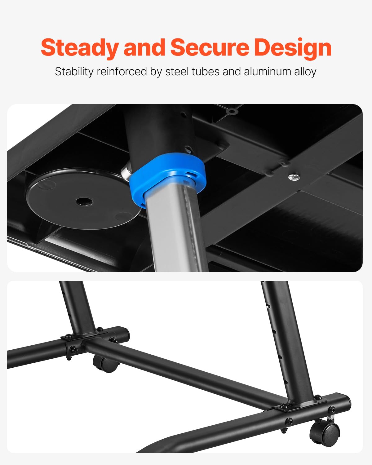 VEVOR Escritorio de ciclismo, ajustable para bicicleta y caminadora con soporte triangular, antideslizante con múltiples ranuras, escritorio de fitness con barra de asa, apto para ejercicio en casa y