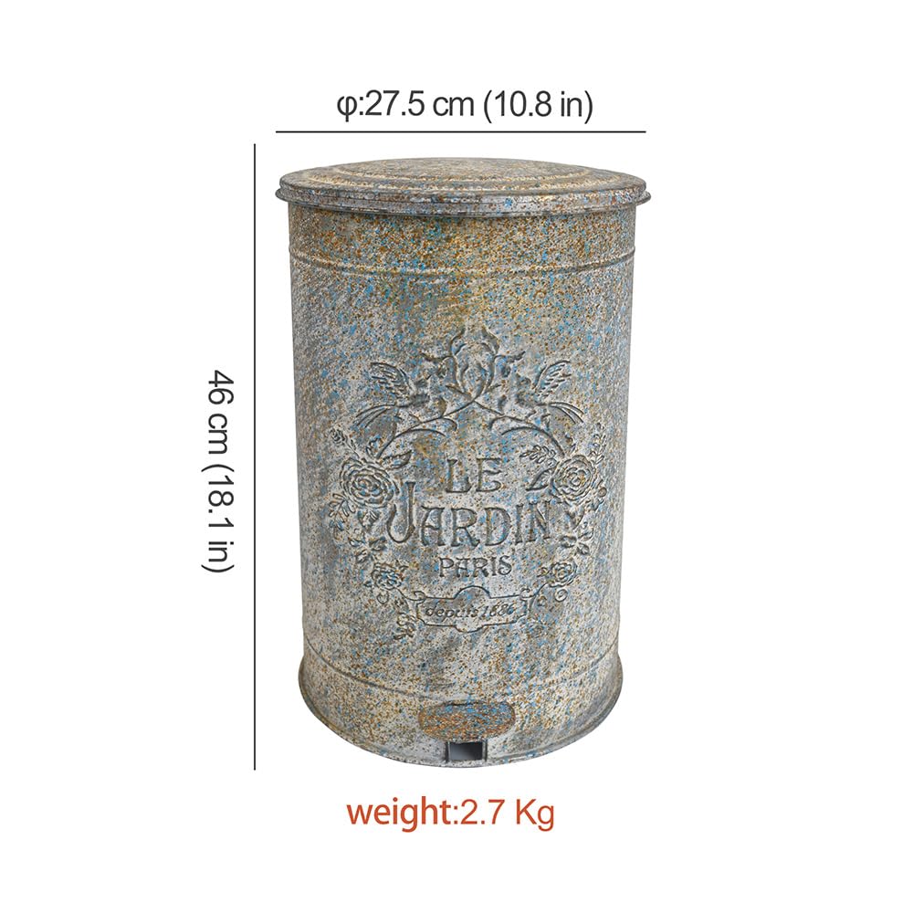 Pattumiera a pedale da giardino in metallo grigio fatta a mano "Le Jardin" look vintage unico chic HA1302