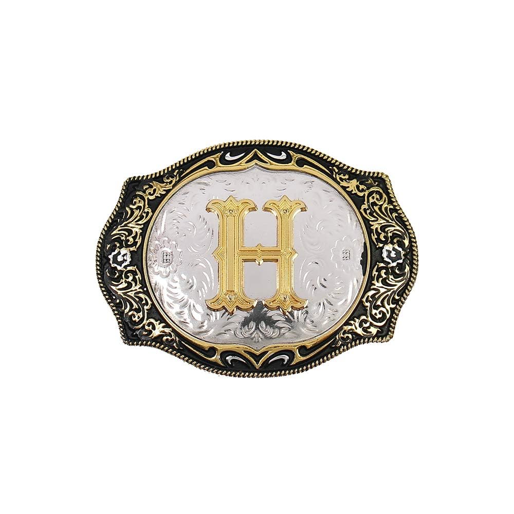 Western Belt Buckle Initial Letters ABCDMRJ to Z Cowboy Rodeo Small Gold Belt Buckles for Men Women
