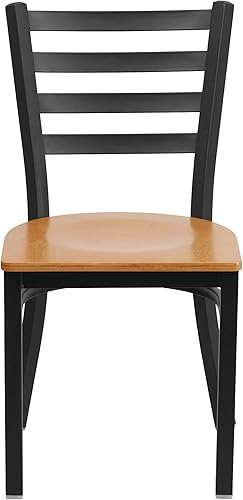 Miniatura 5 de Flash Furniture HERCULES Series Silla de restaurante de metal con respaldo de escalera negra - Asiento de madera natural