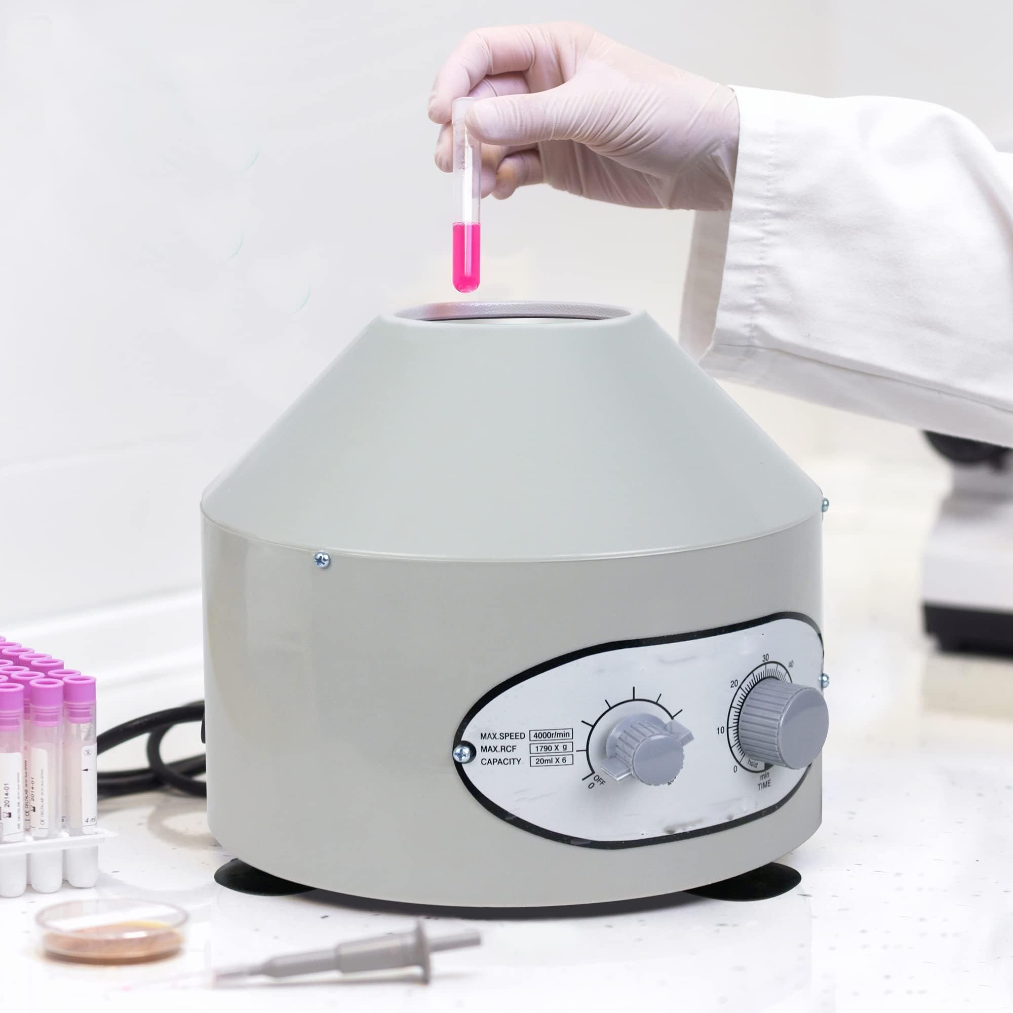 Wirówka laboratoryjna 6 x 20 ml, wirówka stołowa, wirówka z timerem 0-60 min, prędkość 4000 obr./min, do laboratoryjnego rozdzielania próbek w szkołach