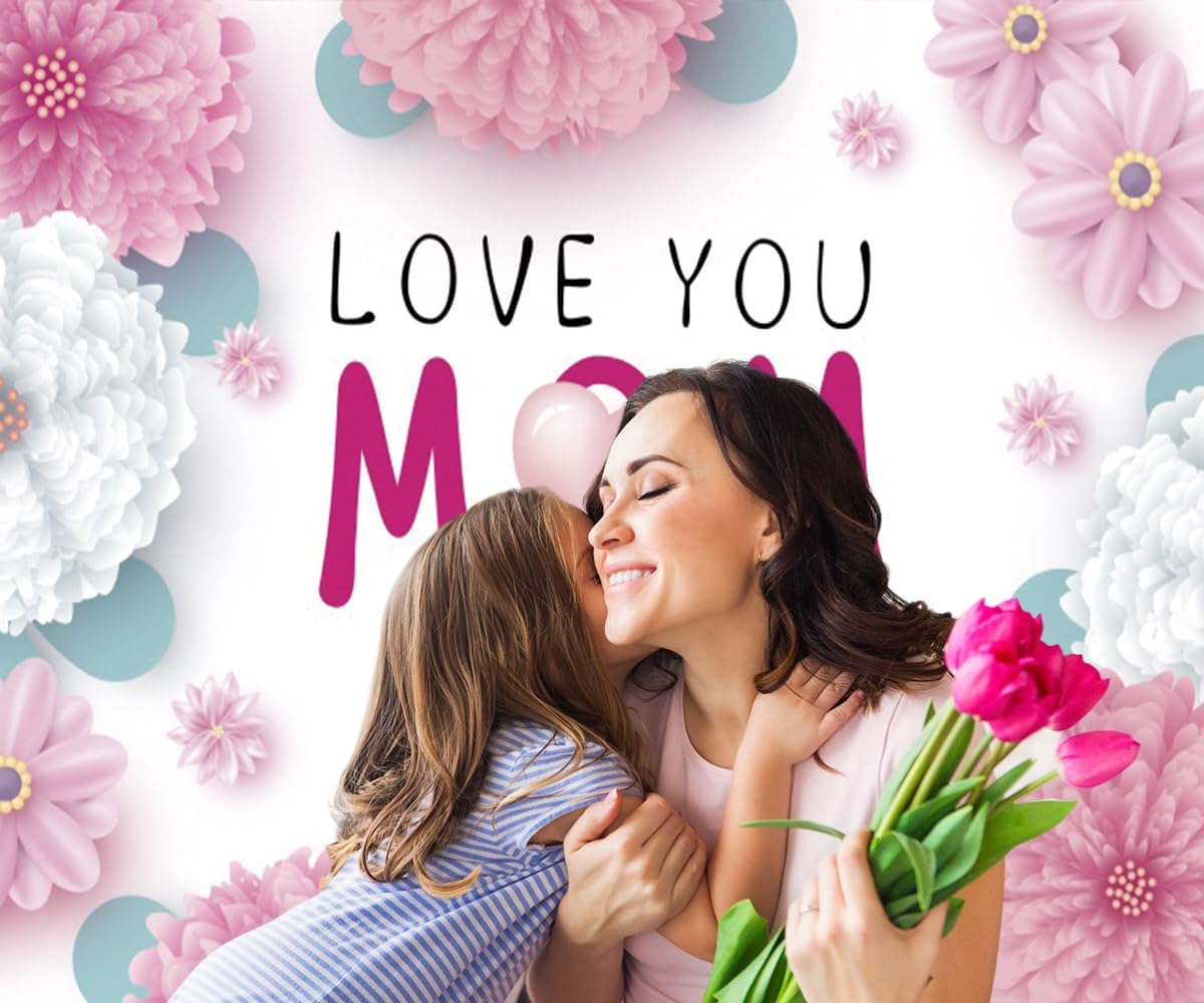 Happy Mother's Day Backdrop Love You Mom Mothers Day Photo Background 10x8ft Floral Mothers Day Banner Party Decorations Studio Photo Booth Props
