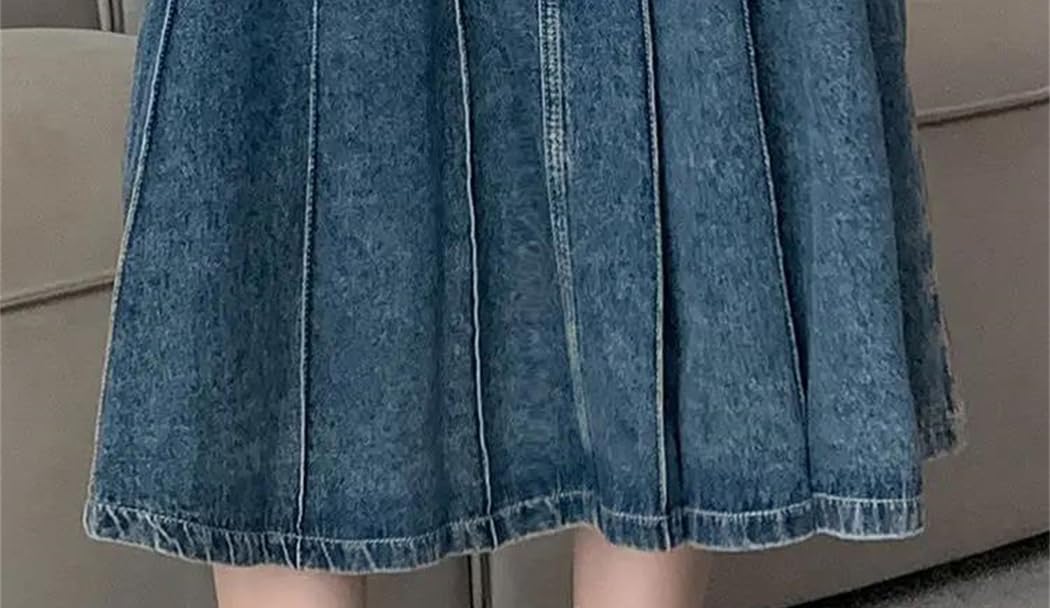 Damska plisowana spódnica dżinsowa wysoka talia linia zamek błyskawiczny slim fit casual letnia spódnica