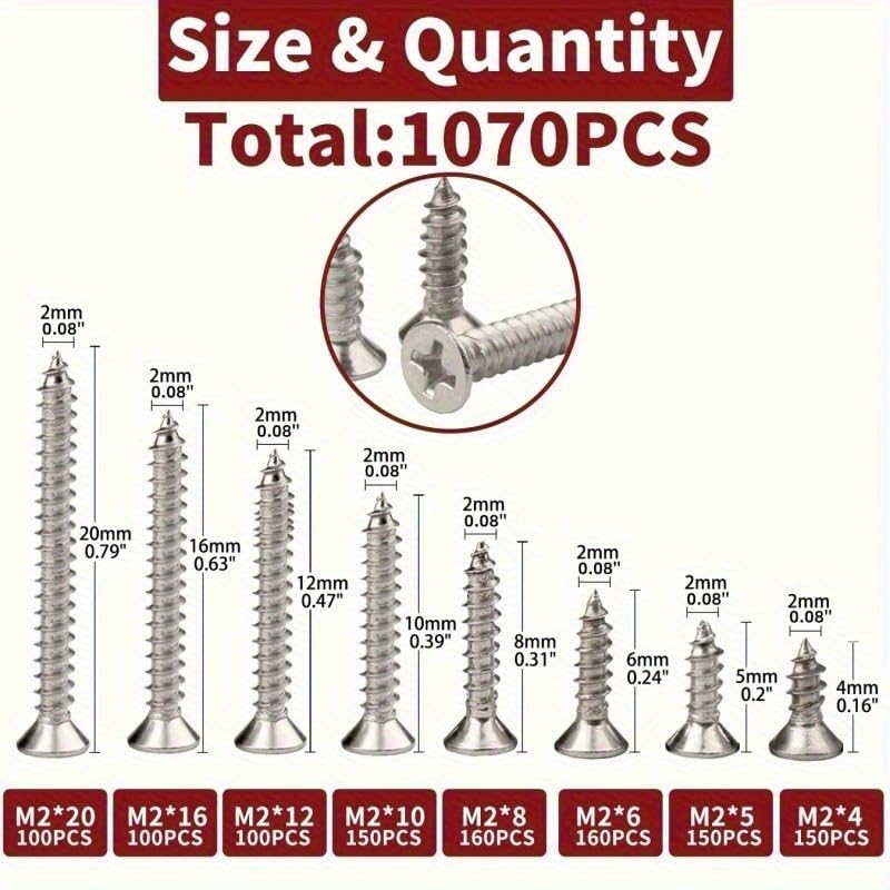 Kit 1070 Tornillos para Madera Cabeza Plana Phillips miniatura 3