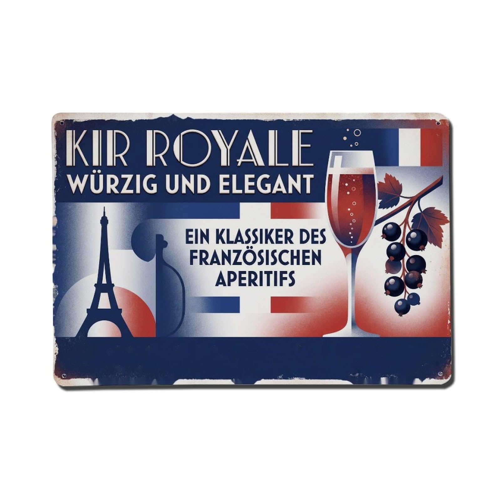 Kir Royale Expert Blend Classic Cocktail Beverage Recipe Metal Tin Sign Plaque Wall Decor for Cafe, Man Cave, Club Bar, Office, Home Garden Round Metal Poster 8x12Inch