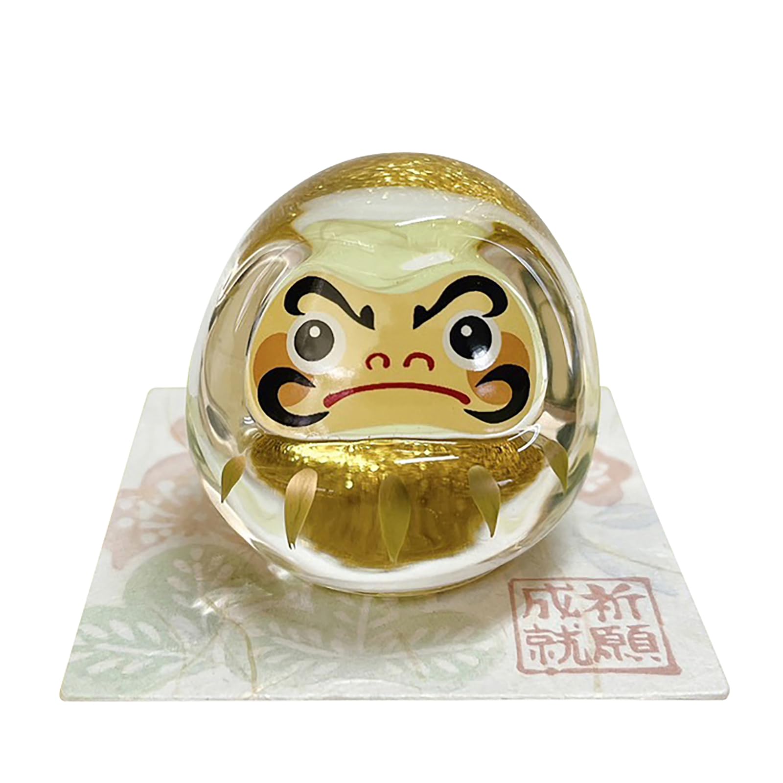 Japanese Glass Daruma Figurine Gold Accent Lucky Charm 2.6in Amulet