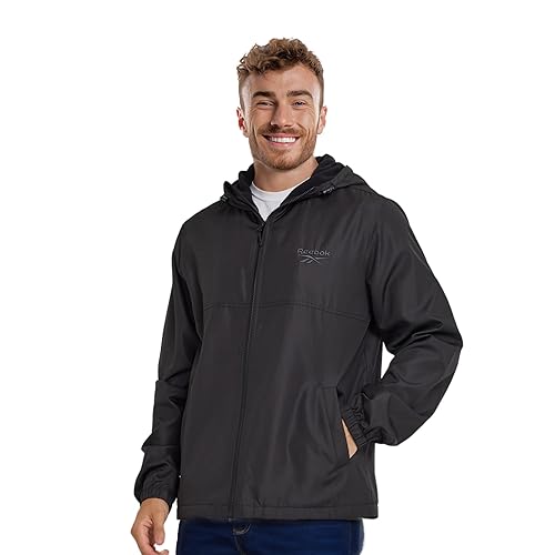 Reebok Rain Jacket Men with Hood, Windbreaker Men Lightweight Waterproof Jacket