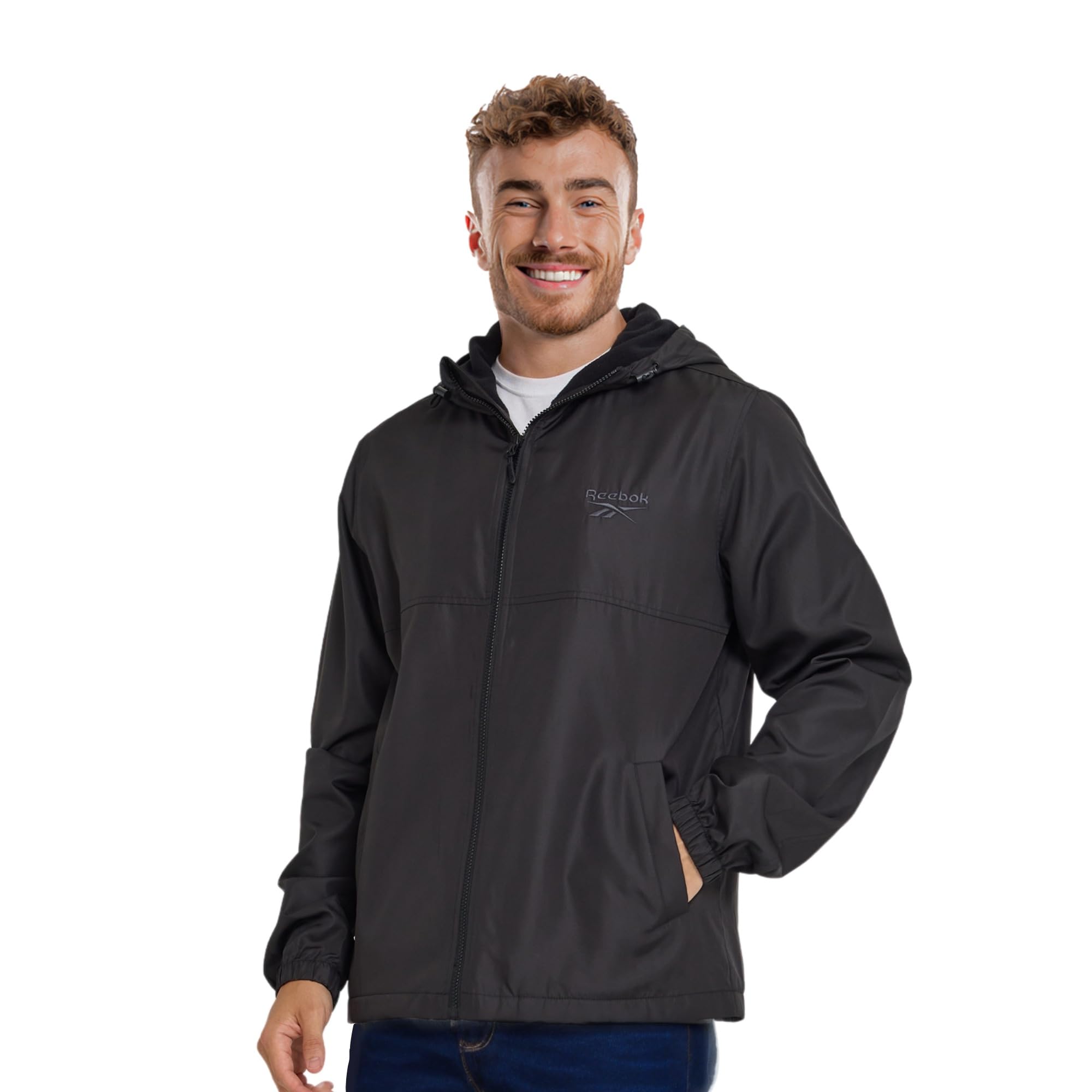 Reebok Rain Jacket Men with Hood, Windbreaker Men Lightweight Waterproof Jacket