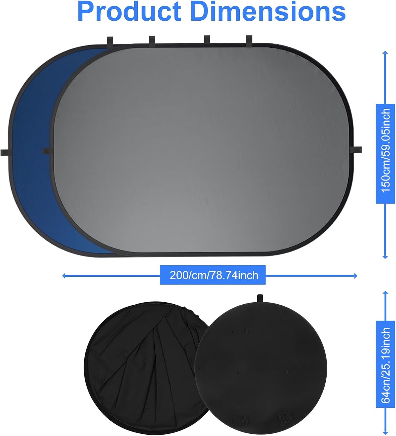 Blue Gray Pop up Backdrop 5x6.5ft/1.5x2m, Self-Tape Photography Backdrops with Carry Bag Collapsible Portable Background for Auditions Photoshoot TikTok YouTube Video Live Streaming