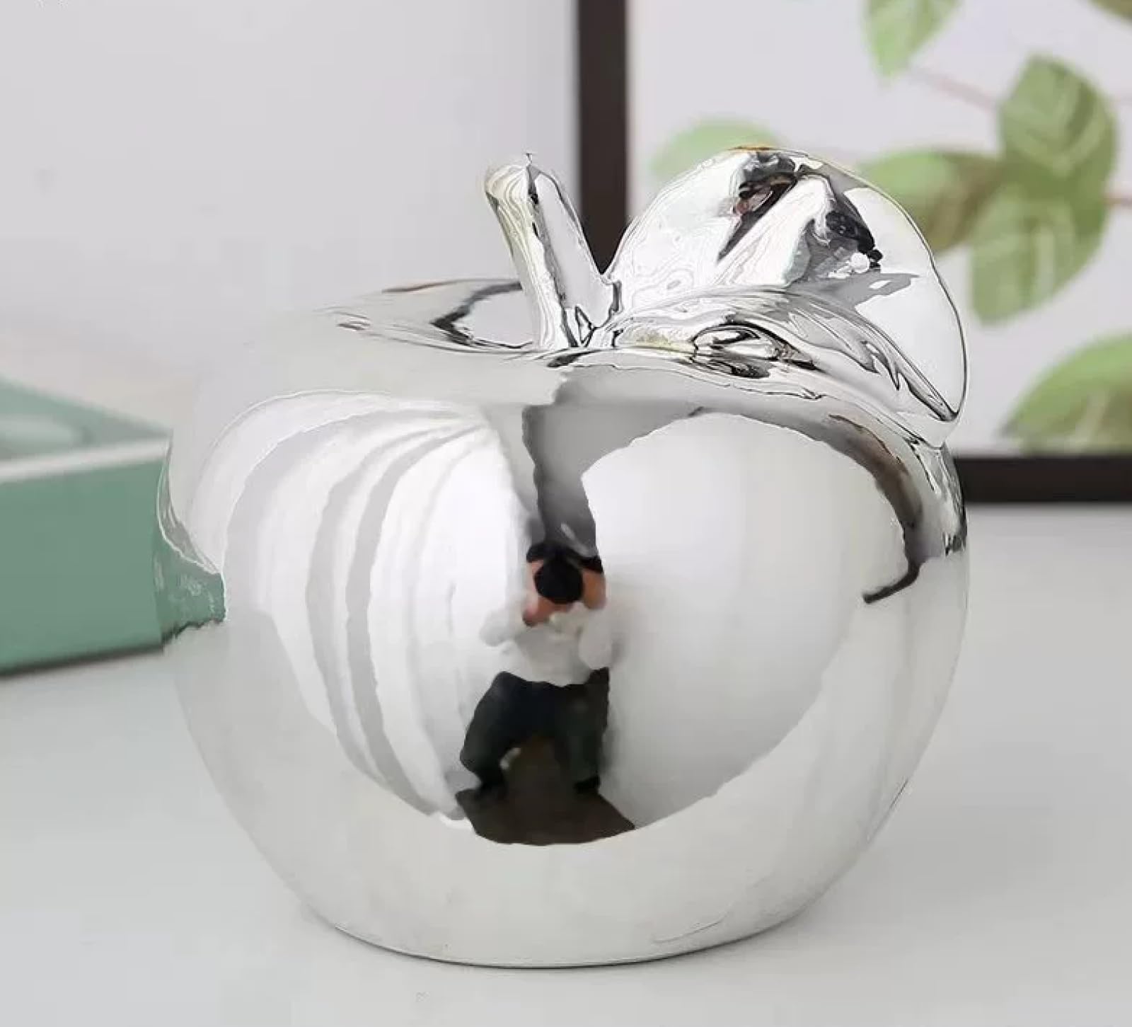 DECRZPB Ceramic Figurine Silver apple Sculpture Ceramic Ornament Arts Home Office Wedding Gift
