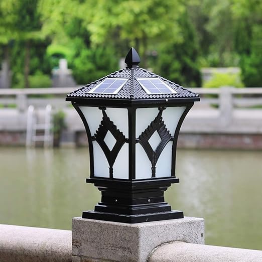 Generic GUOCC Creative Anti-Rust Bright European Retro Industrial Aluminum Column Lamps Solar Outdoor Waterproof Glass Post Lights Garden Gate Home Balcony Decorative Pillar Lights E27 Edison Lights Fixture photo 2