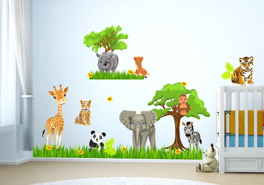 Nikima 060 Adesivi Da Parete Con Animali Della Giungla – Leone, Elefante, Koala, Giraffa – 6 Misure, Made In Germany, Per Cameretta