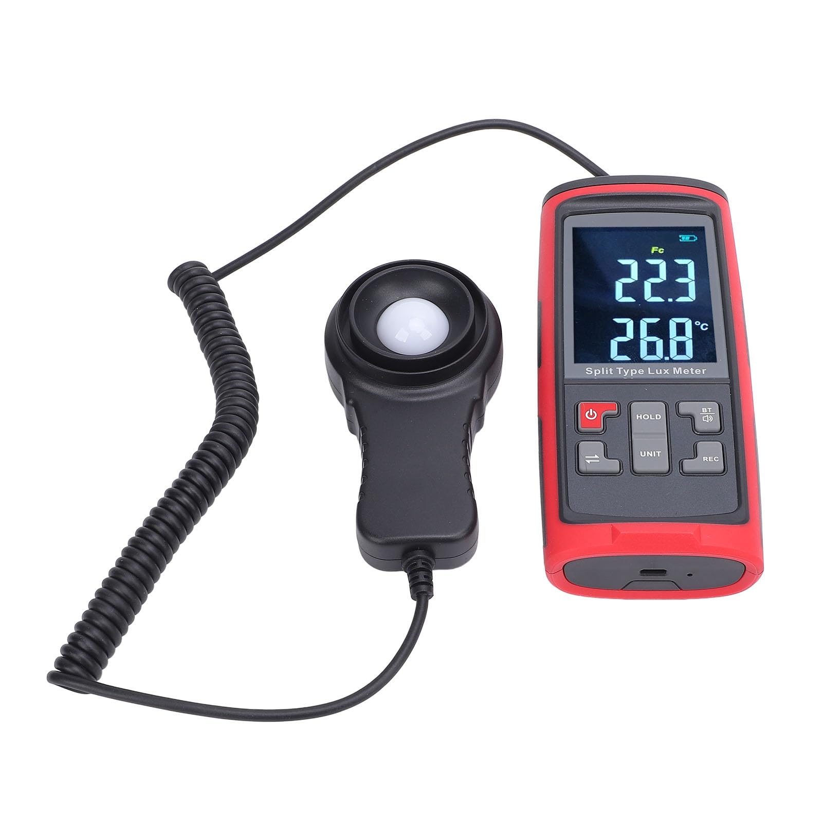 Medidor de iluminancia Digital Probador de Flujo Luminoso de Mano - Rango de 0 a 200000 Lux y Detector de Brillo de luz de precisión de 0,01 LX con Sensor Giratorio de 270 Grados