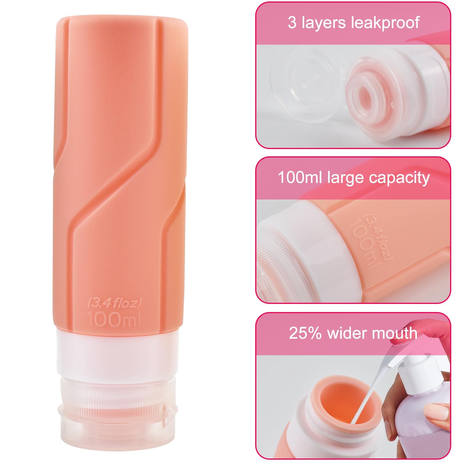 Set Da Viaggio 16 Pezzi Per Liquidi TSA – Flaconi Shampoo, Barattoli, Spray, Imbuto, Spazzola – Senza BPA, Antiperdita - 5